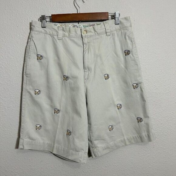 Patrick James Beer Mug Chino Shorts 32 Khaki Embroidered Preppy College Frat - Picture 2 of 6